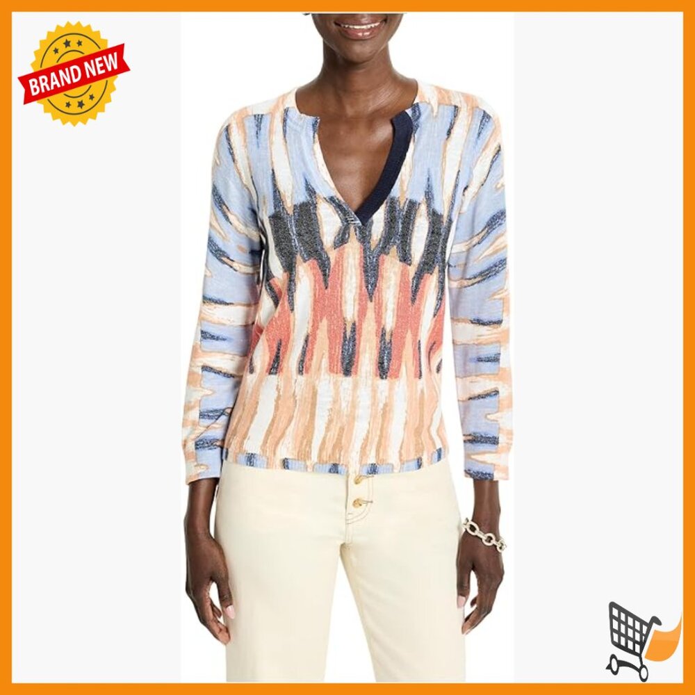 Cotton Slub Pullover Sweater Split Neck Regular F… - image 1